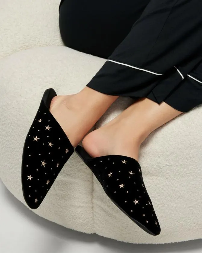 Women Soma Slippers and Accessories Velvety Embroidered Slippers Black