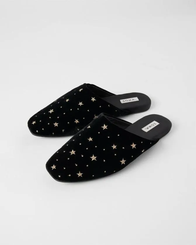 Women Soma Slippers and Accessories Velvety Embroidered Slippers Black