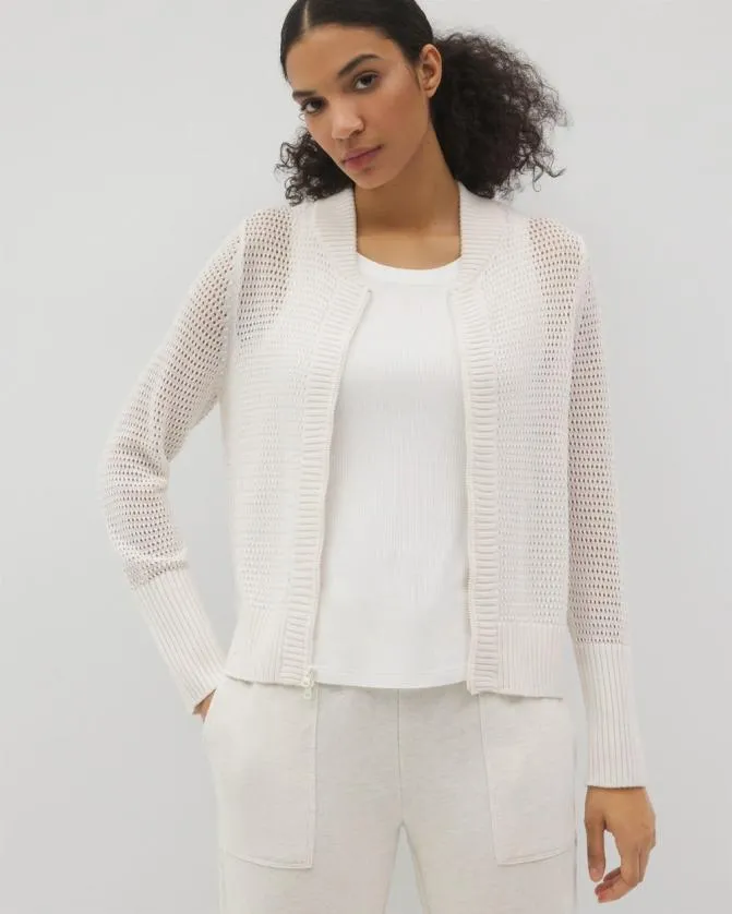 Women Soma Sweaters and Cardigans Open Stitch ZipUp Sweater Salt Mist