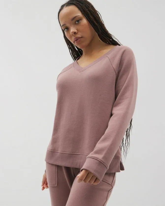 Women Soma Tops Cotton Terry VNeck Sweatshirt French Mauve