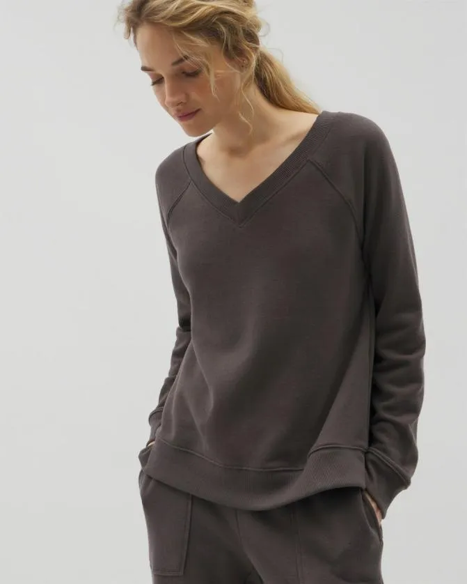 Women Soma Tops Cotton Terry VNeck Sweatshirt Galaxy Gray
