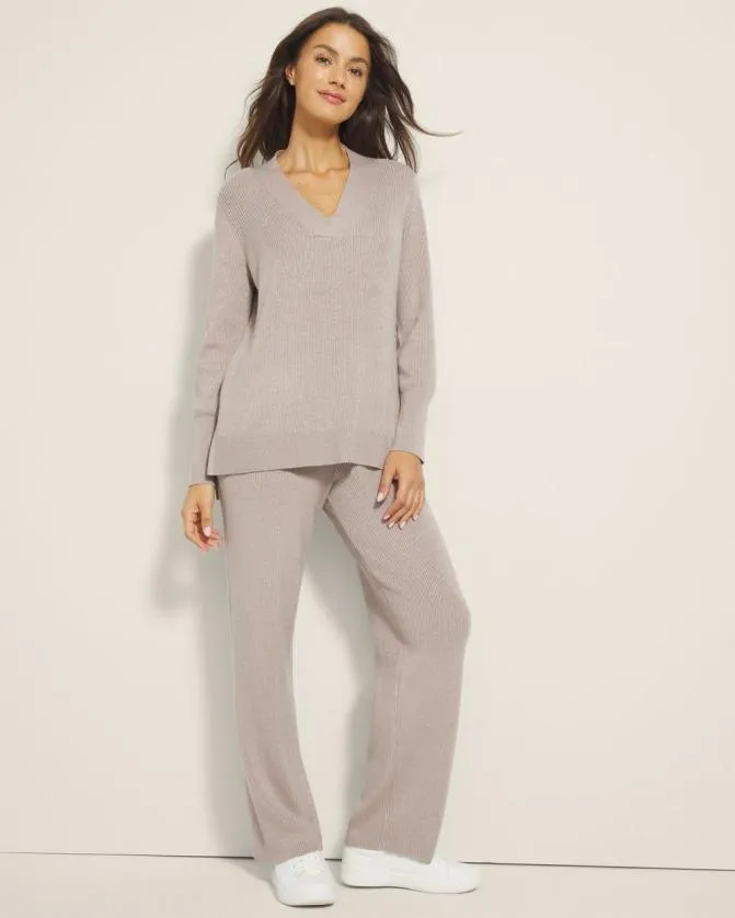 Women Soma Tops Lurex VNeck Sweater Silver Taupe
