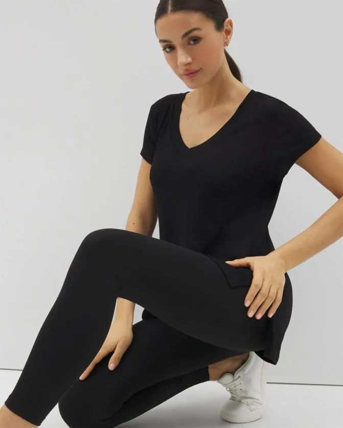 Women Soma Tops Rib Knit VNeck Tee Black