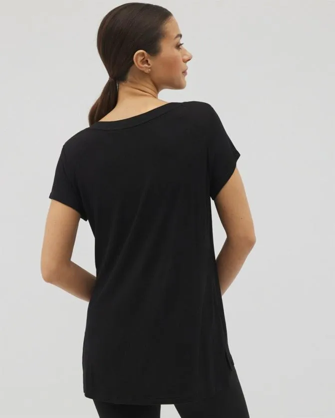 Women Soma Tops Rib Knit VNeck Tee Black