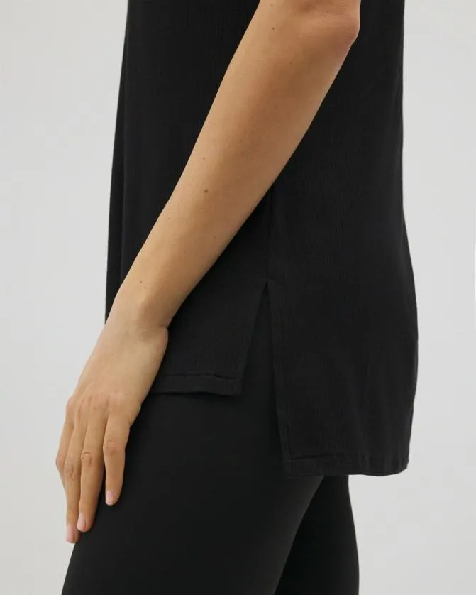 Women Soma Tops Rib Knit VNeck Tee Black
