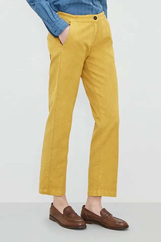 Women SPARUS 8211 Cotton Linen Panama Cropped Trousers 8211 Mostarda Massimo Alba Trousers and Shorts