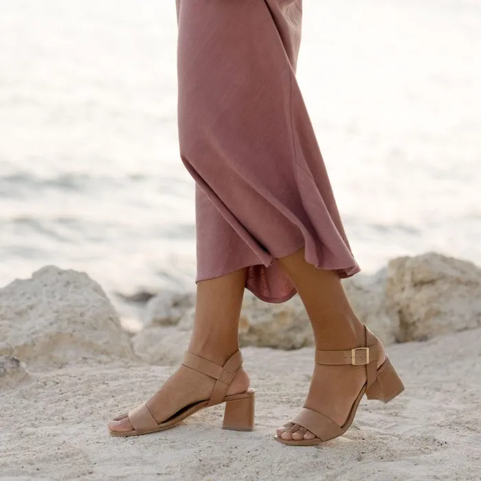 Women Stella GoTo Block Heel Sandal Almond Nisolo Sandals