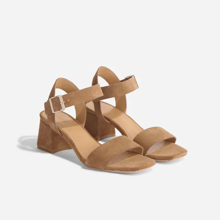 Women Stella GoTo Block Heel Taupe Suede Nisolo Heels