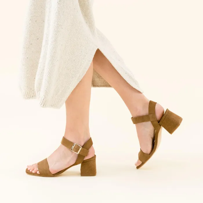 Women Stella GoTo Block Heel Taupe Suede Nisolo Heels