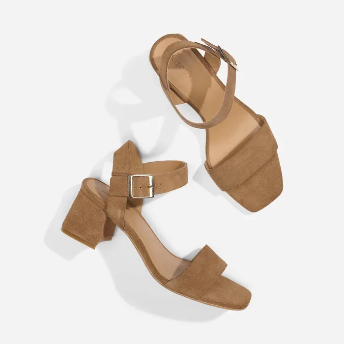 Women Stella GoTo Block Heel Taupe Suede Nisolo Heels