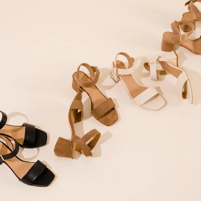 Women Stella GoTo Block Heel Taupe Suede Nisolo Heels