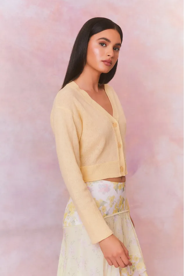 Women Sweaters LoveShackFancy Lawrence Yellow Bow Applique Cardigan Buttercup Women Sweaters LoveShackFancy Lawrence Yellow Bow Applique Cardigan Buttercup