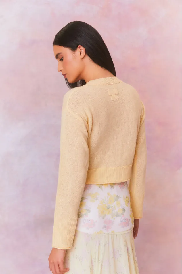 Women Sweaters LoveShackFancy Lawrence Yellow Bow Applique Cardigan Buttercup Women Sweaters LoveShackFancy Lawrence Yellow Bow Applique Cardigan Buttercup