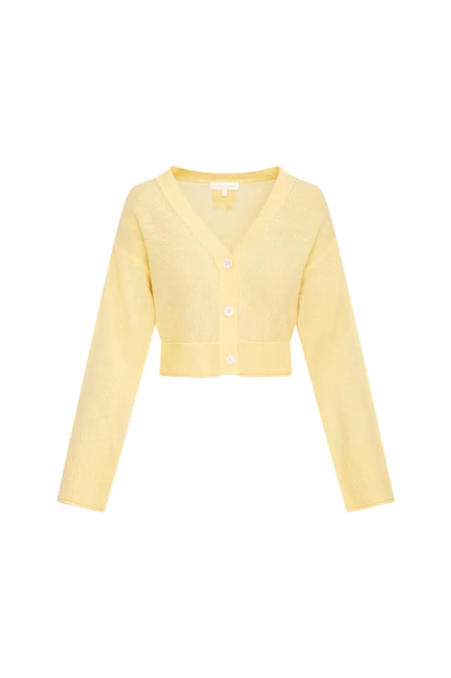 Women Sweaters LoveShackFancy Lawrence Yellow Bow Applique Cardigan Buttercup Women Sweaters LoveShackFancy Lawrence Yellow Bow Applique Cardigan Buttercup