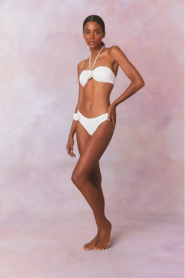 Women Swim LoveShackFancy Candace Bandeau Eyelet Bikini Swim Set Dover White