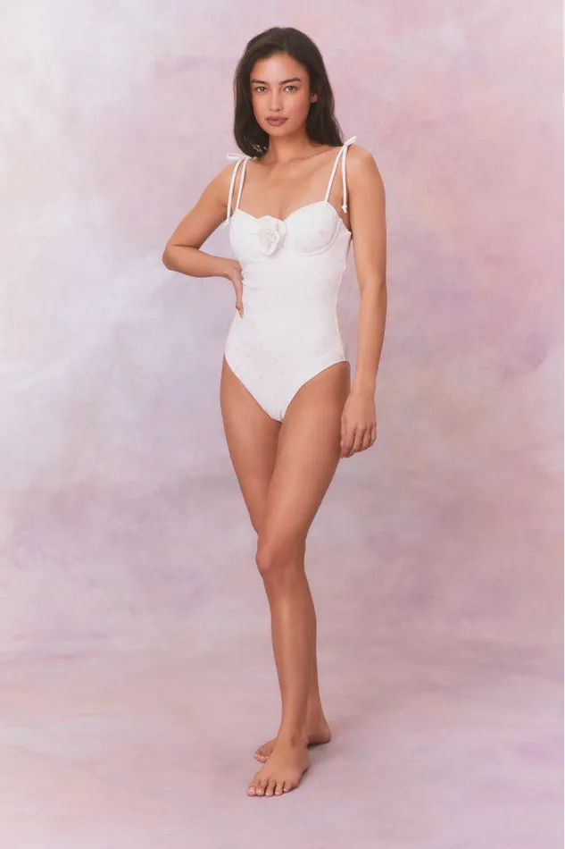 Women Swim LoveShackFancy Chamomile Eyelet One Piece Swimsuit Dover White