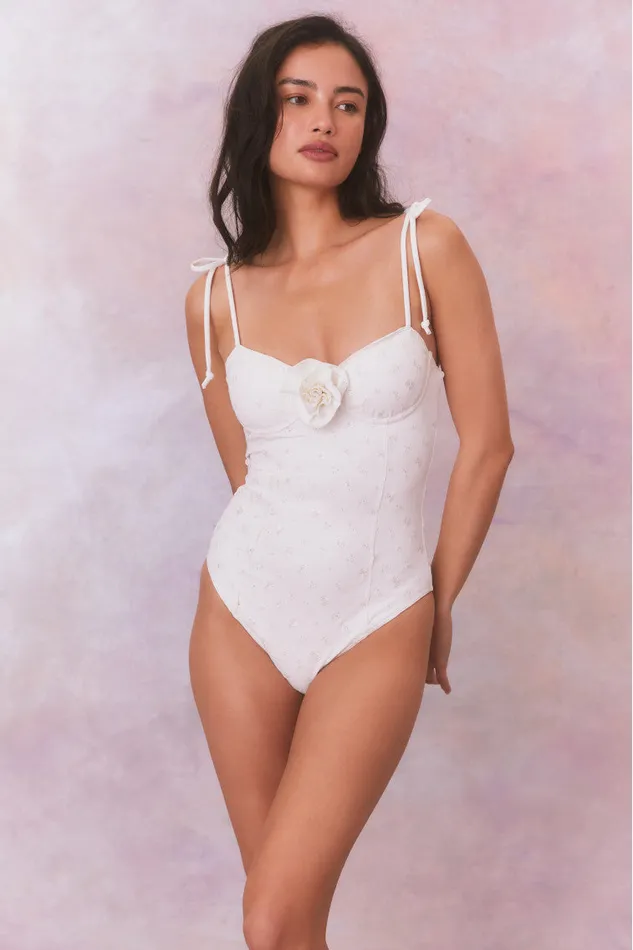 Women Swim LoveShackFancy Chamomile Eyelet One Piece Swimsuit Dover White