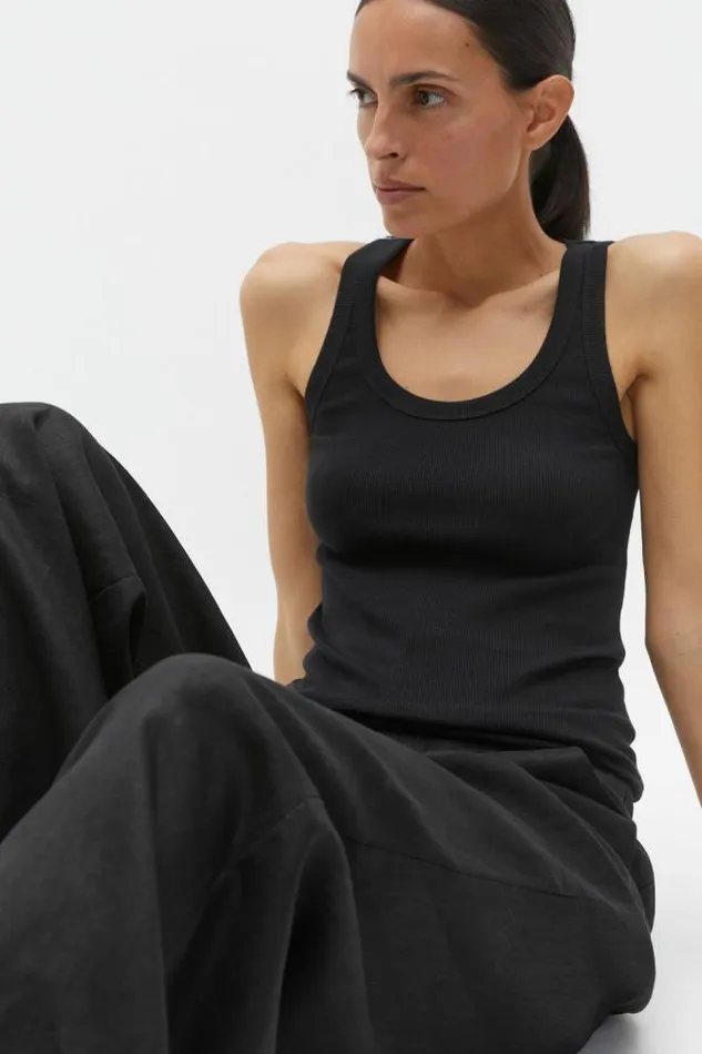 Women TShirts and Tops Seed Heritage Australian Cotton Rib Tank Black