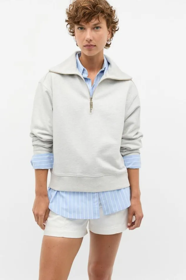 Women TShirts and Tops Seed Heritage Core Heritage Half Zip Sweat Vintage Grey Marle