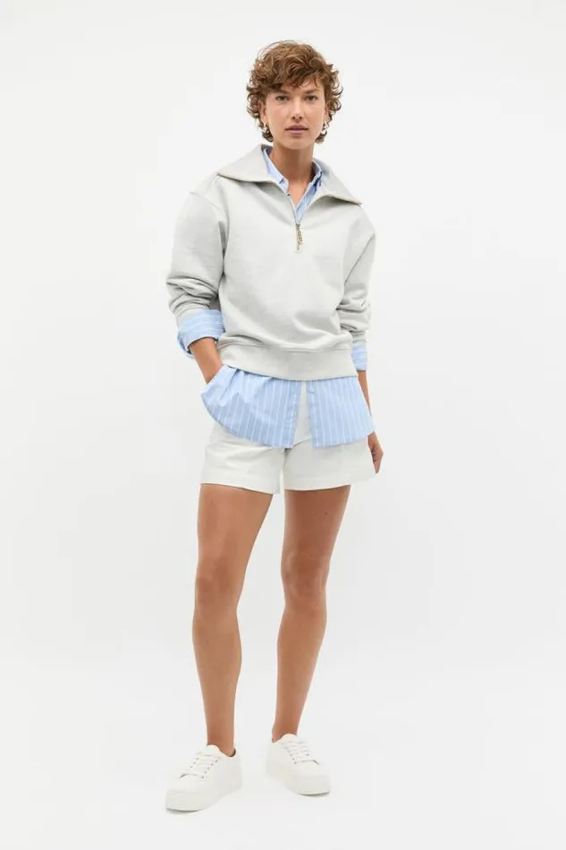 Women TShirts and Tops Seed Heritage Core Heritage Half Zip Sweat Vintage Grey Marle