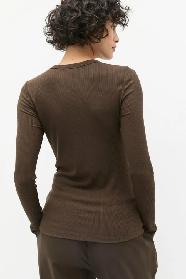 Women TShirts and Tops Seed Heritage Core Rib Henley Top Dark Espresso