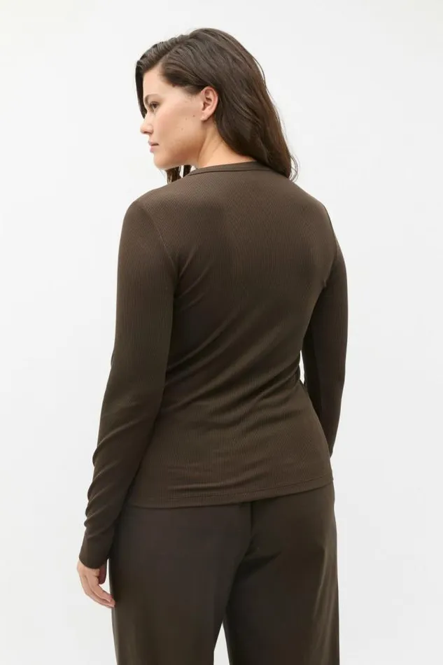 Women TShirts and Tops Seed Heritage Core Rib Henley Top Dark Espresso