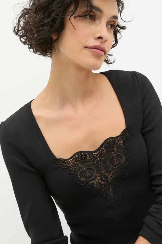 Women TShirts and Tops Seed Heritage Lace Detail Long Sleeve Top Black