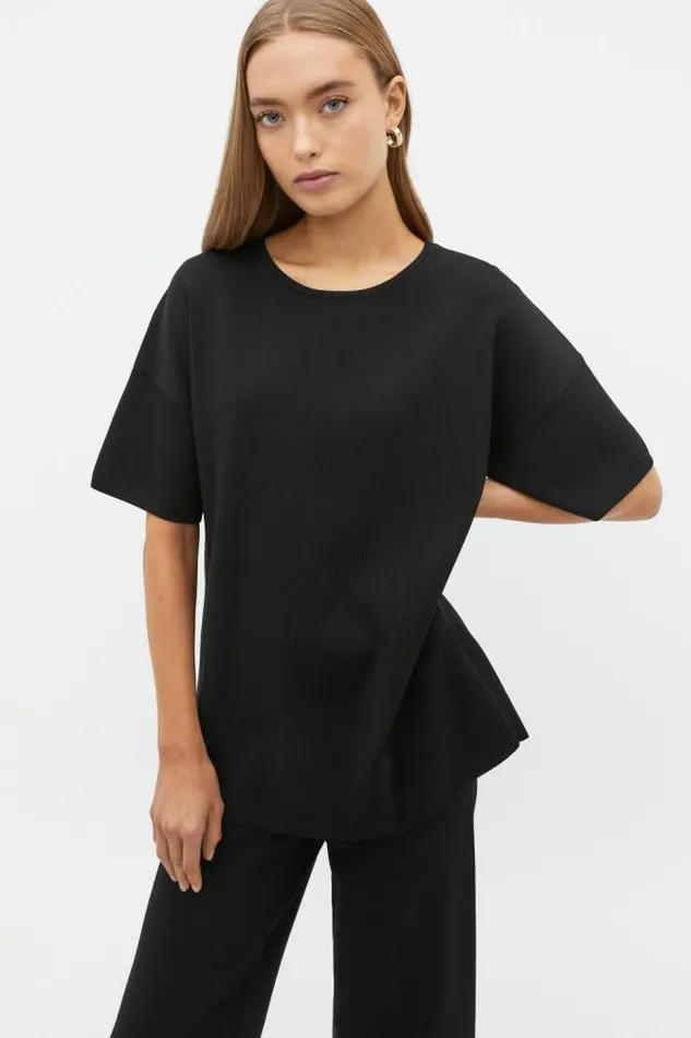 Women TShirts and Tops Seed Heritage Oversized Crepe Knit Tee Black