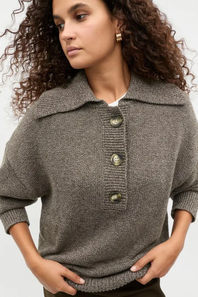 Women TShirts and Tops Seed Heritage Oversized Twist Slouch Polo Dark Espresso Twist