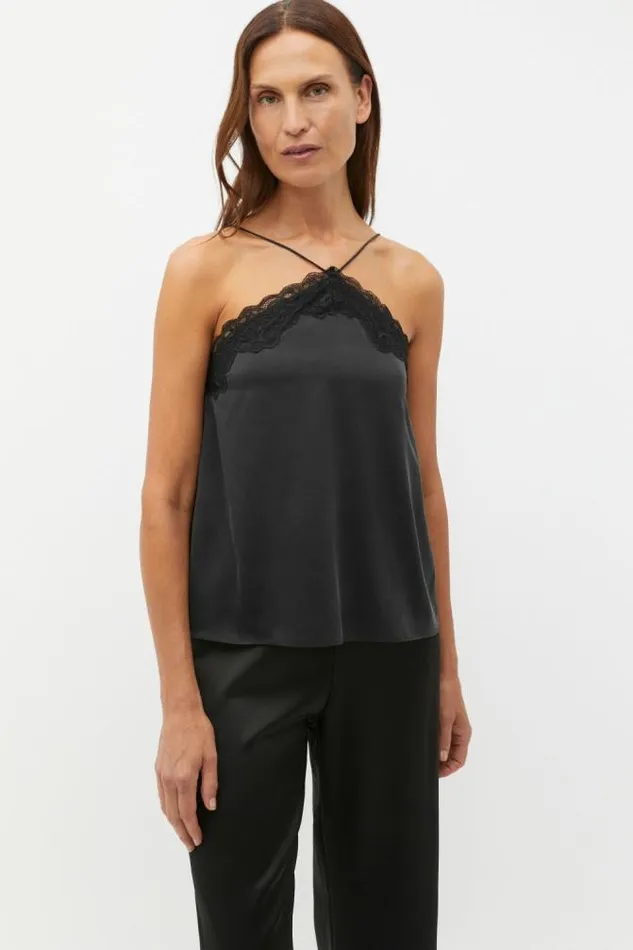 Women TShirts and Tops Seed Heritage Silk Lace Camisole Black