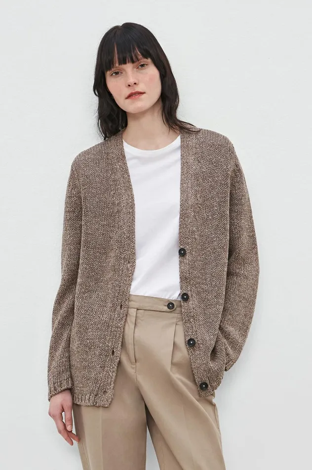 Women TELMA 8211 Linen Silk Cardigan 8211 Brown Massimo Alba Knitwear