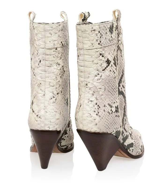 Women Terra White Grey Skin Low Calf Cowboy Boot House Of CB Shoes