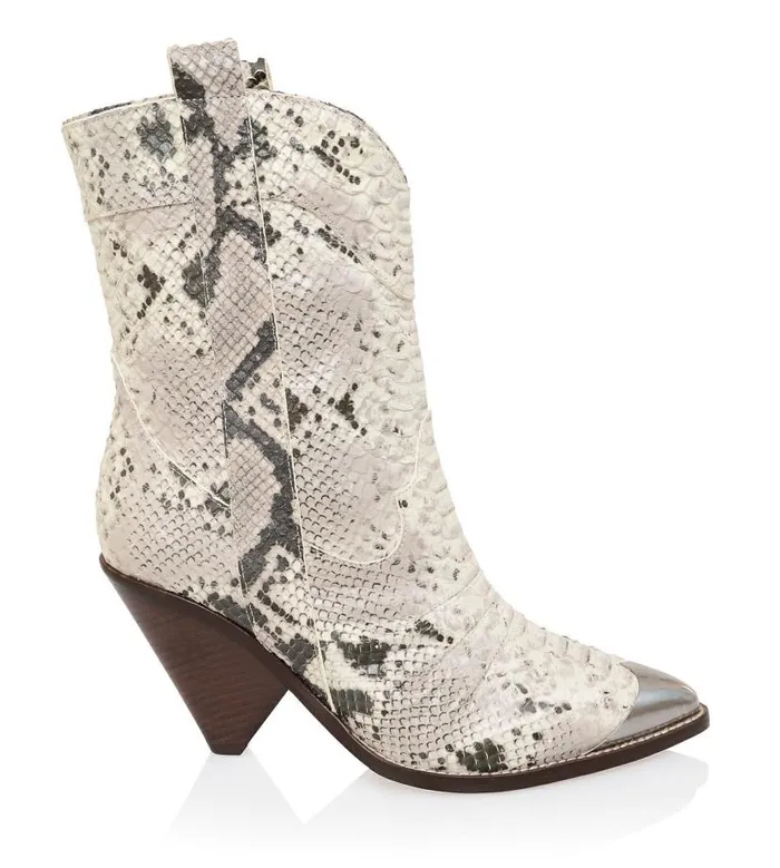 Women Terra White Grey Skin Low Calf Cowboy Boot House Of CB Shoes