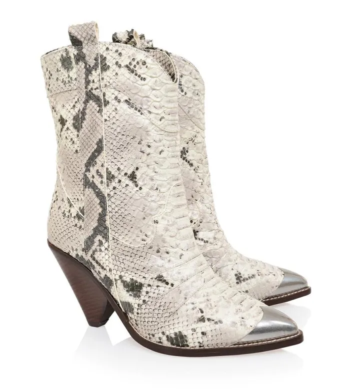 Women Terra White Grey Skin Low Calf Cowboy Boot House Of CB Shoes