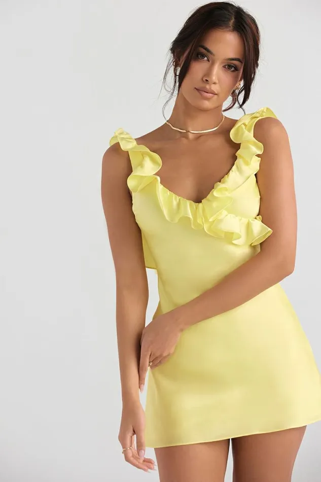 Women Tink Buttercup Satin Ruffle Mini Dress House Of CB Dresses Women Tink Buttercup Satin Ruffle Mini Dress House Of CB Dresses