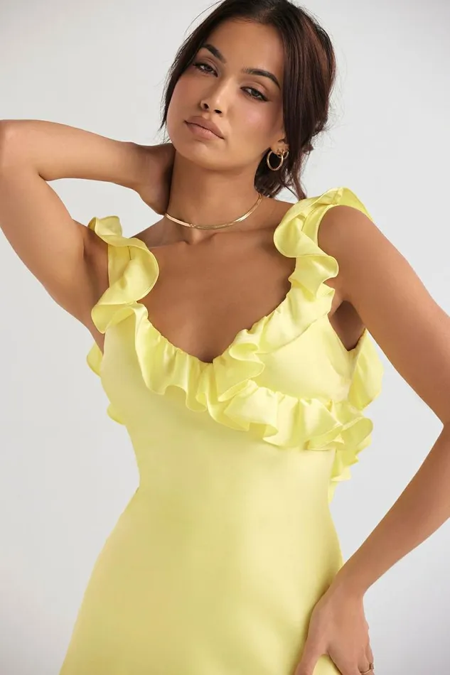 Women Tink Buttercup Satin Ruffle Mini Dress House Of CB Dresses Women Tink Buttercup Satin Ruffle Mini Dress House Of CB Dresses