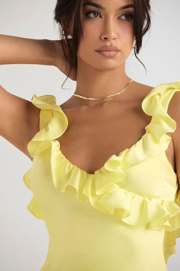 Women Tink Buttercup Satin Ruffle Mini Dress House Of CB Dresses Women Tink Buttercup Satin Ruffle Mini Dress House Of CB Dresses