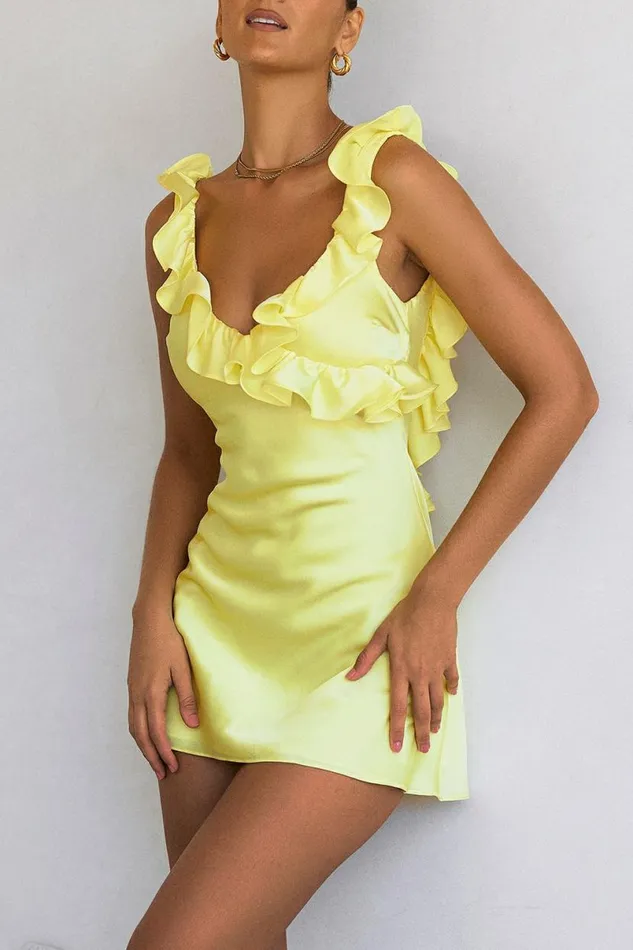 Women Tink Buttercup Satin Ruffle Mini Dress House Of CB Dresses Women Tink Buttercup Satin Ruffle Mini Dress House Of CB Dresses