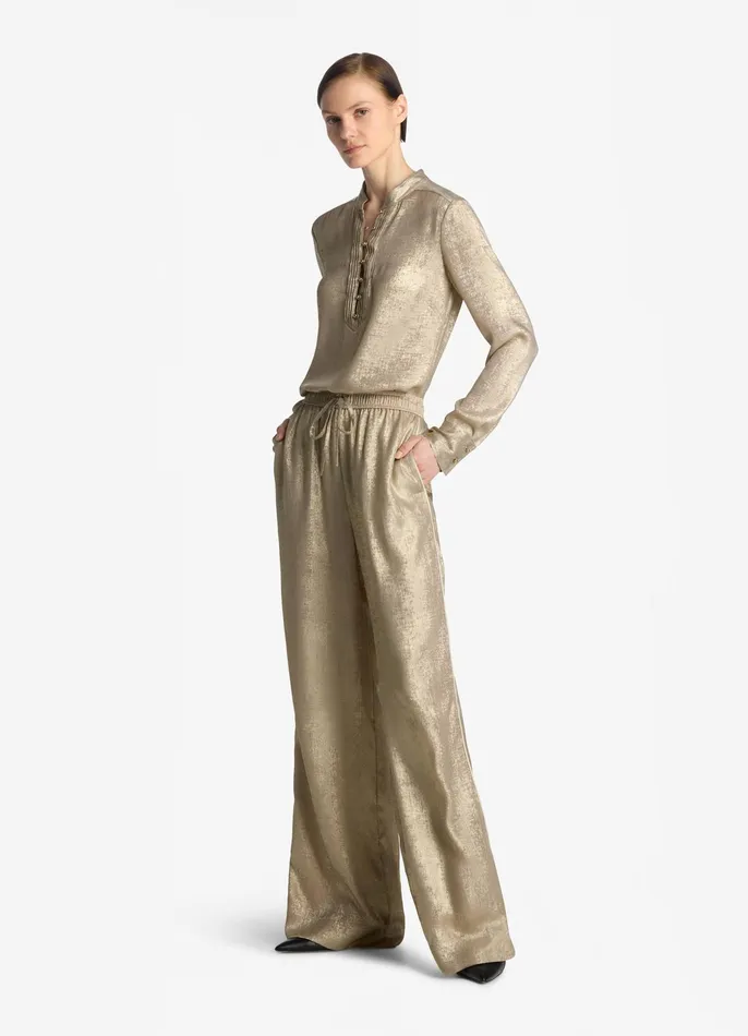 Women Tops and Shells St John Metallic Long Sleeve Blouse Champagne Women Tops and Shells St John Metallic Long Sleeve Blouse Champagne