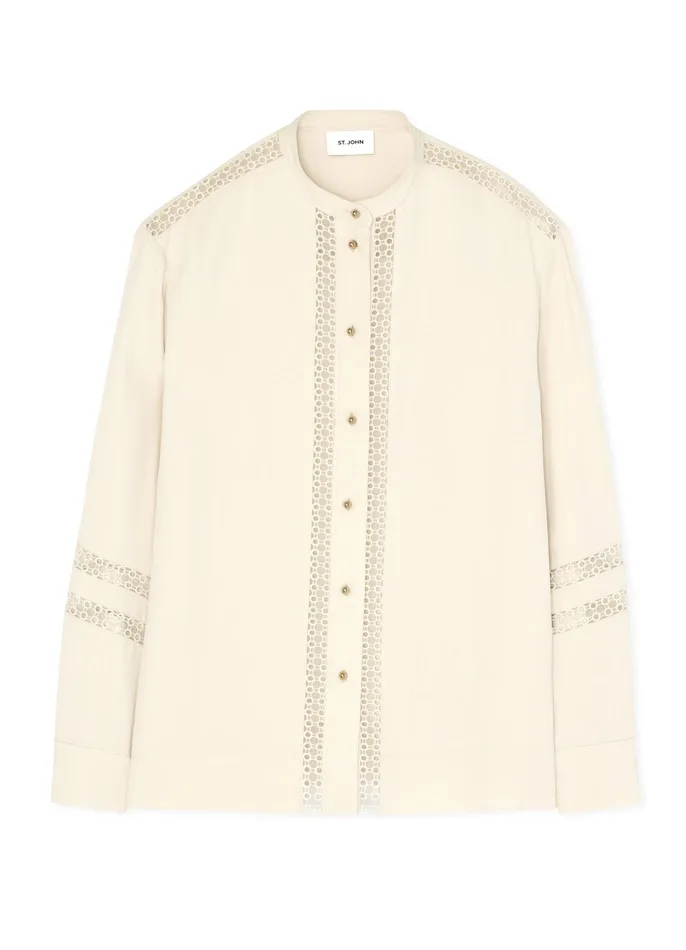Women Tops and Shells St John Satin Back Crepe Blouse Ecru