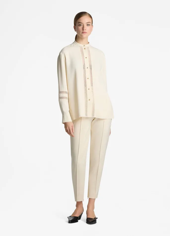 Women Tops and Shells St John Satin Back Crepe Blouse Ecru