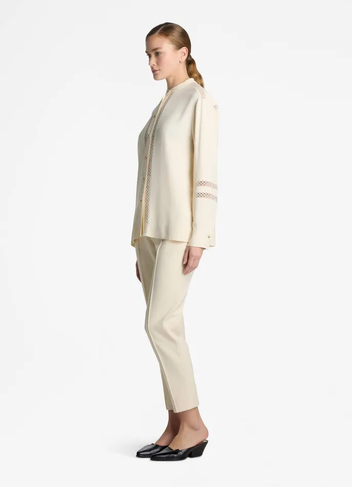 Women Tops and Shells St John Satin Back Crepe Blouse Ecru