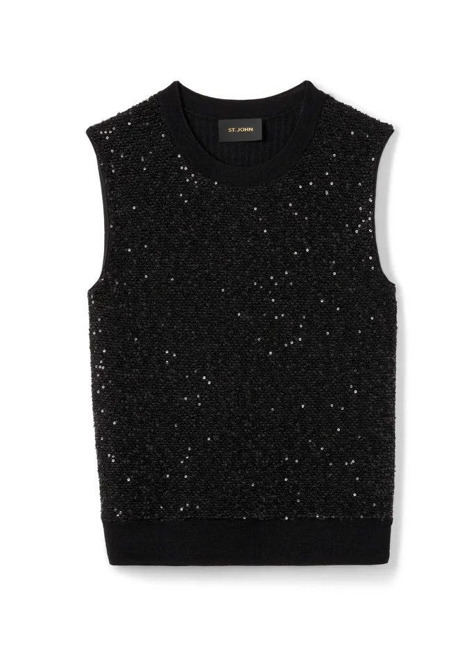 Women Tops and Shells St John Sequin Knit Shell Black