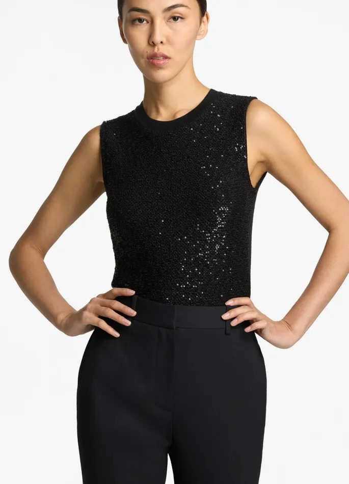 Women Tops and Shells St John Sequin Knit Shell Black Women Tops and Shells St John Sequin Knit Shell Black