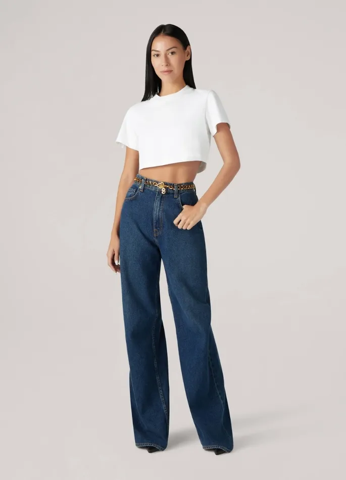 Women Tops and Shells St John Short Sleeve Jersey Cropped Top White Women Tops and Shells St John Short Sleeve Jersey Cropped Top White