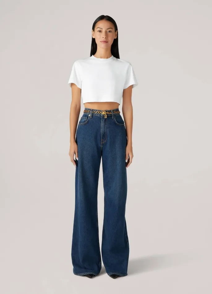 Women Tops and Shells St John Short Sleeve Jersey Cropped Top White Women Tops and Shells St John Short Sleeve Jersey Cropped Top White