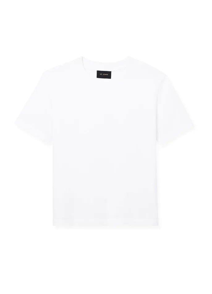 Women Tops and Shells St John Short Sleeve Jersey Top White