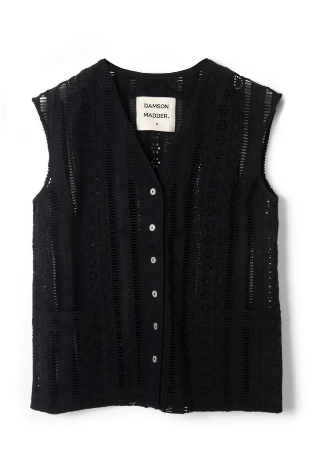Women Tops Damson Madder Alys Vest 8211 Black Broderie