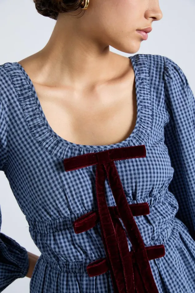 Women Tops Damson Madder Dakota Blouse 8211 Blue Check