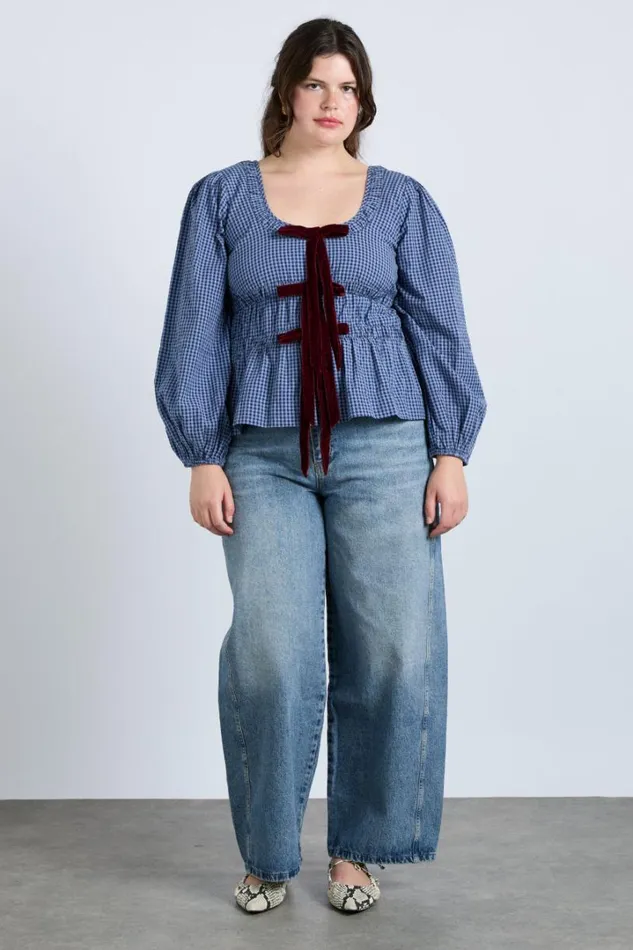 Women Tops Damson Madder Dakota Blouse 8211 Blue Check